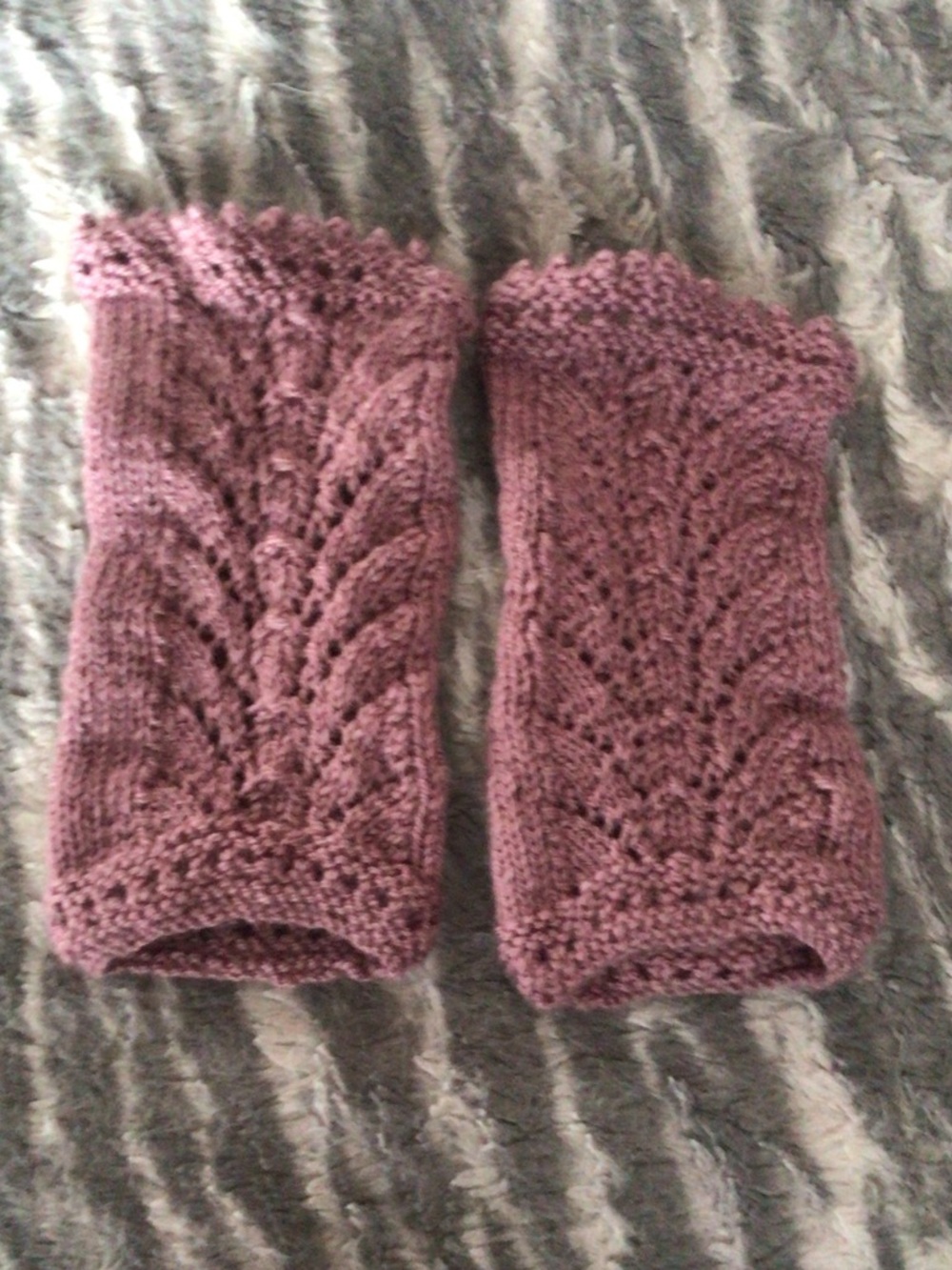 Hand-Knit Lace Wrist Warmers in Dusty Mauve